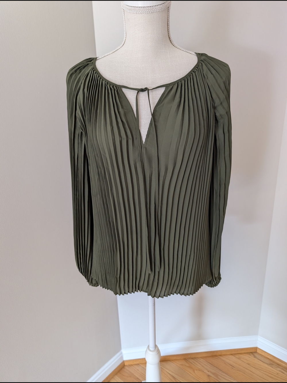 GAP Olive Green Pleated Long-Sleeve Blouse